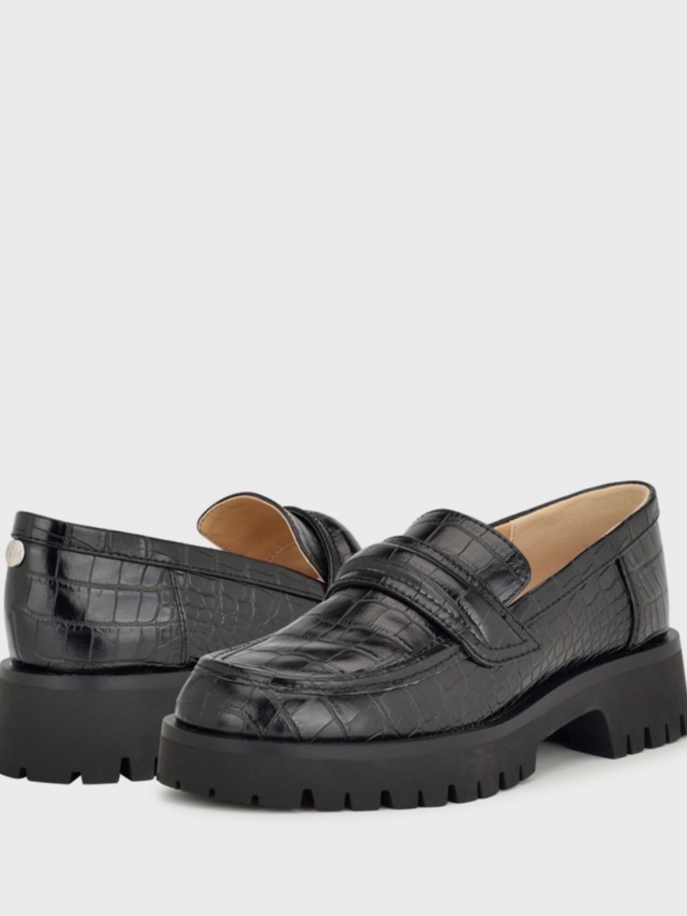 Nine West Black Croc-Embossed Lug Sole Loafers